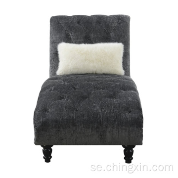 Chaise grossist mörkgrå tygknapp tufting soffa chaise med massivt träben cx635b